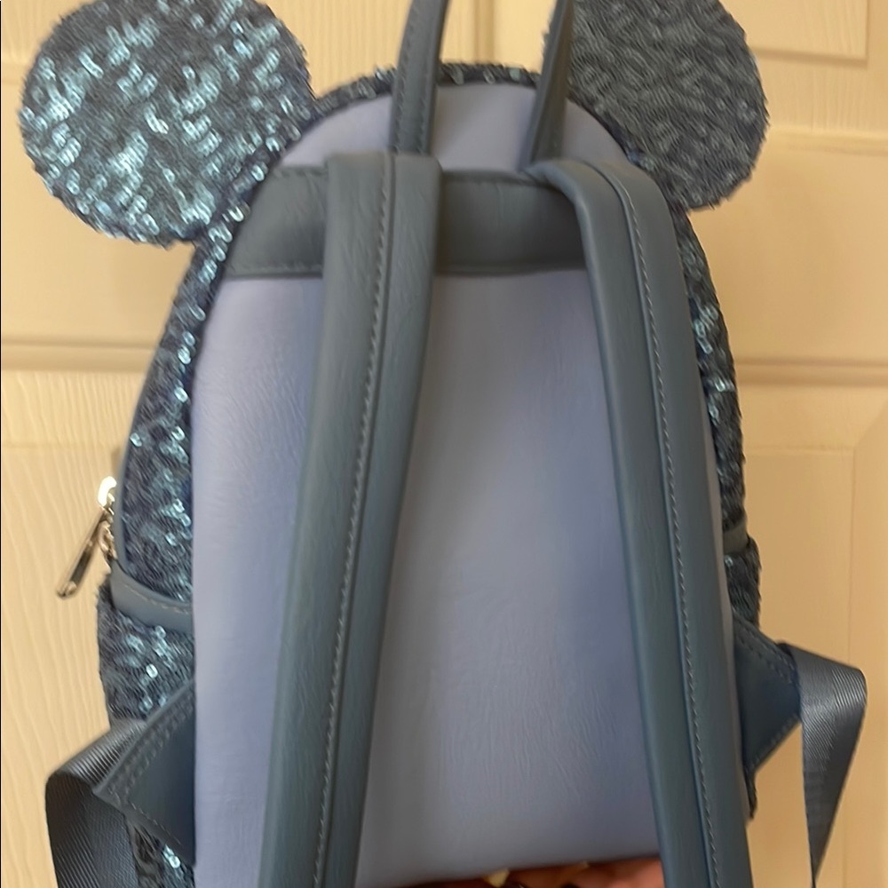 Loungefly Blue Sequin Minnie Mouse Backpack with Ears - Picture 3 of 5
